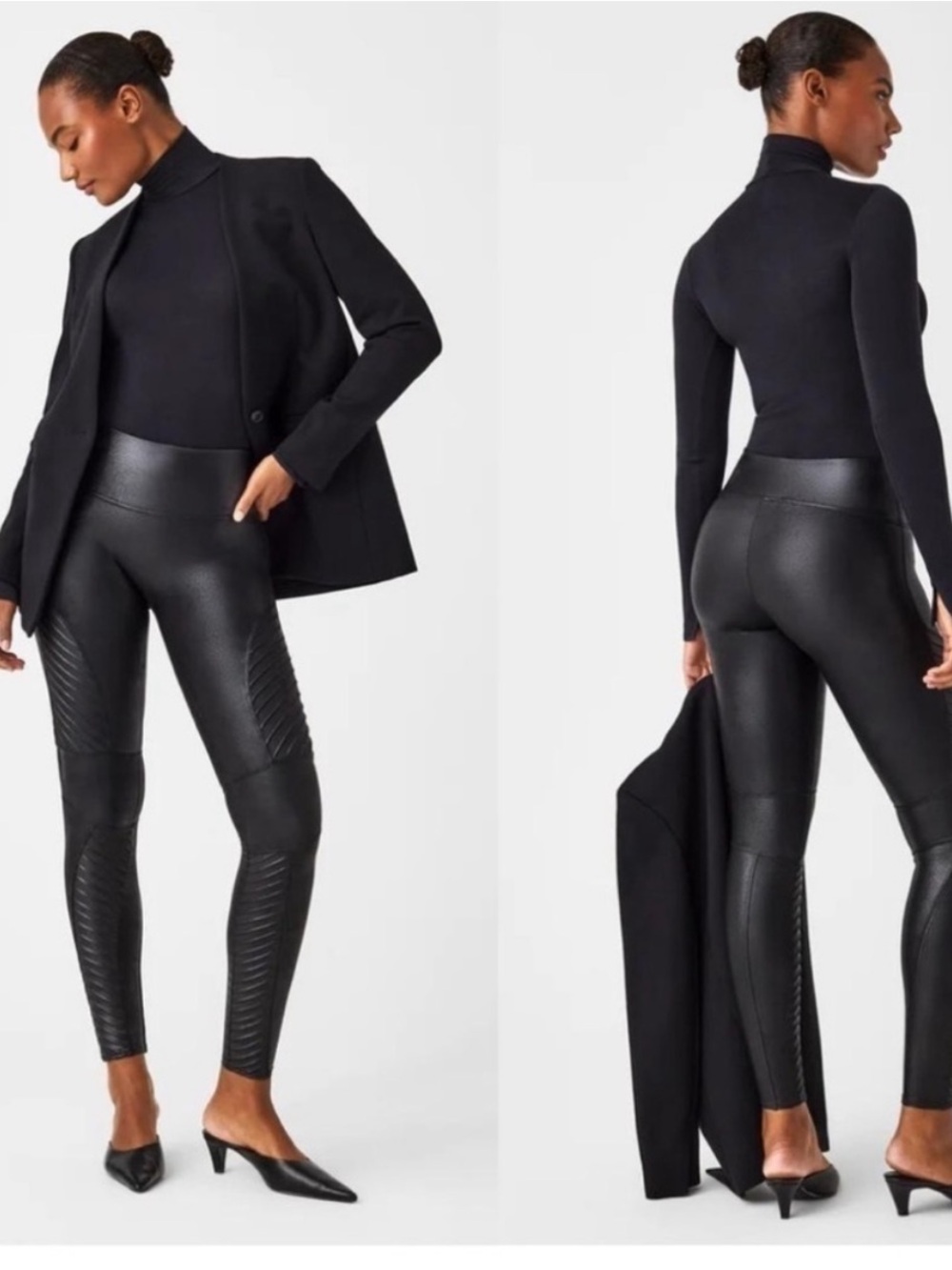 Spanx Womens Faux Leather Moto Leggings High Rise Compression Large Baddie